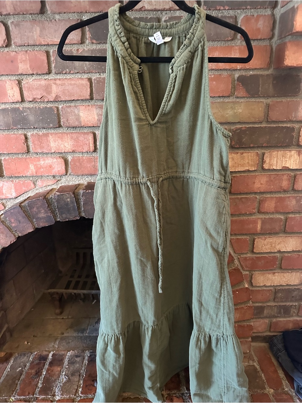 Time AND Tru Olive Green Casual Maxi Dress with Tie Waist